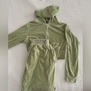 Green Velvet Sweatsuit Set